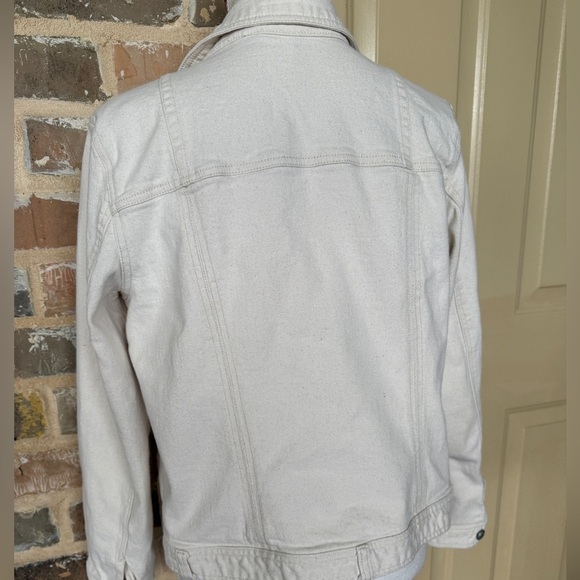 Skyes the Limit Off White Cropped Denim Jacket Stretch Silver Button LRG - Picture 5 of 11